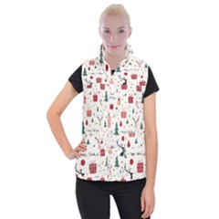 Happy Holiday Xmas Christmas Pattern Women s Button Up Vest by Paksenen