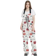 Happy Holiday Xmas Christmas Pattern Women s Front Zip Ski And Snowboard Bib Pants by Paksenen