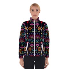 Mexican Folk Art Seamless Pattern Colorful Women s Bomber Jacket by Paksenen