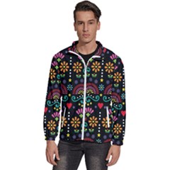 Mexican Folk Art Seamless Pattern Colorful Men s High Neck Windbreaker by Paksenen