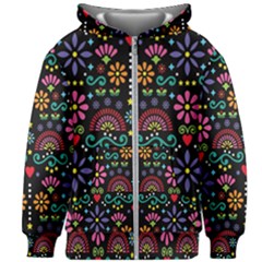 Mexican Folk Art Seamless Pattern Colorful Kids  Zipper Hoodie Without Drawstring by Paksenen