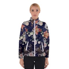 Japanese Wave Koi Illustration Pattern Women s Bomber Jacket by Ndabl3x