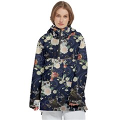 Japanese Wave Koi Illustration Pattern Women s Pullover Zip Ski And Snowboard Waterproof Breathable Jacket by Ndabl3x