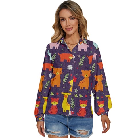 Pet Animal 01 Women s Long Sleeve Button Up Shirt by myclothy