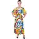 Colorful City Life Horizontal Seamless Pattern Urban City V-Neck Boho Style Maxi Dress View1