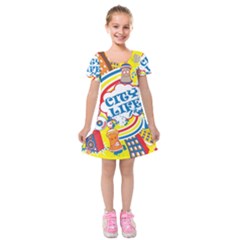 Colorful City Life Horizontal Seamless Pattern Urban City Kids  Short Sleeve Velvet Dress by Bedest