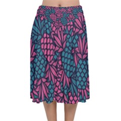 Summer Pineapples Velvet Flared Midi Skirt by Paksenen