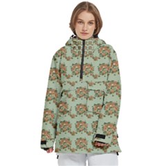 Retro 1880s Flowers Pattern 19 Women s Pullover Zip Ski And Snowboard Waterproof Breathable Jacket by violetheavensky