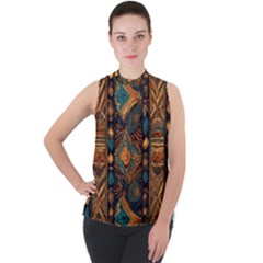 Tribal Chic Mock Neck Chiffon Sleeveless Top by pollyparadiseartshop