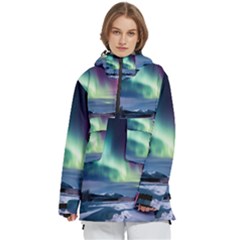 Northern Lights Aurora Night Nature Women s Pullover Zip Ski And Snowboard Waterproof Breathable Jacket by Posterlux