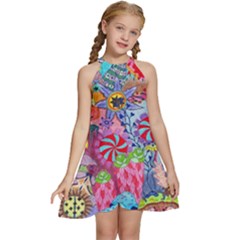 Cabbage Flower Abstract Kids  Halter Collar Waist Tie Chiffon Dress by okhismakingart