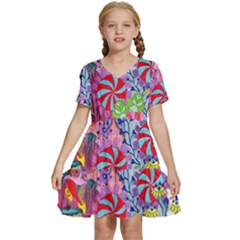 Cabbage Flower Abstract (1) (custom) Kids  Short Sleeve Tiered Mini Dress by okhismakingart