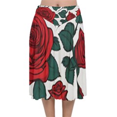 Roses Velvet Flared Midi Skirt by pollyparadiseartshop