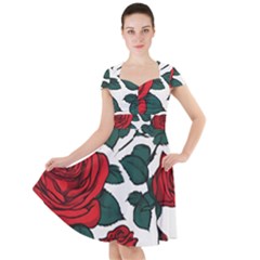 Roses Cap Sleeve Midi Dress With Pockets by pollyparadiseartshop