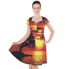 Sunset Nature Sea Dusk Landscape Cap Sleeve Midi Dress With Pockets by Salmanaz77