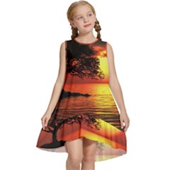 Sunset Nature Sea Dusk Landscape Kids  Frill Swing Dress by Salmanaz77