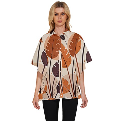 Leaves Boho Monster Nature Women s Batwing Button Up Shirt by Salmanaz77