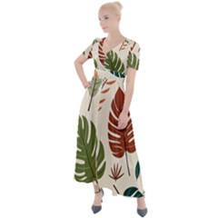 Leaves Autumn Button Up Short Sleeve Maxi Dress by Salmanaz77