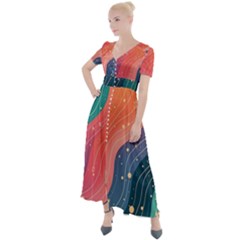 Art Abstract Pattern Button Up Short Sleeve Maxi Dress by Salmanaz77