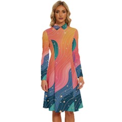 Art Abstract Pattern Long Sleeve Shirt Collar A-line Dress by Salmanaz77