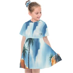 Delicate Watercolor Painting Surreal Oasis Scene With Intense Dramatic Lighting Kids  Sailor Dress by pollyparadiseartshop