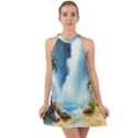 Delicate Watercolor Painting Surreal Oasis Scene With Intense Dramatic Lighting Halter Tie Back Chiffon Dress View1