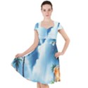 Delicate Watercolor Painting Surreal Oasis Scene With Intense Dramatic Lighting Cap Sleeve Midi Dress With Pockets View1