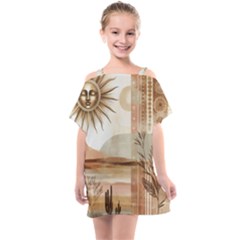 Abstract Sun Boho Bohemian Design Kids  One Piece Chiffon Dress by Salmanaz77