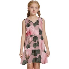 Pink Roses Kids  Sleeveless Tiered Mini Dress by pollyparadiseartshop