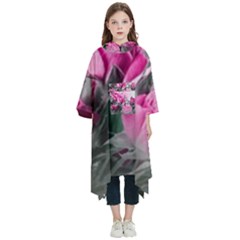 Roses Floral Flowers Nature Pink Romance Romantic Valentines Day Love Kids  Hooded Rain Ponchos by Cemarart