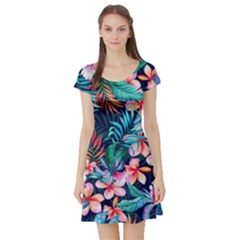 Hawaiian Flowers Hawaii Short Sleeve Skater Dress by Cemarart