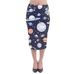 Space Galaxy Universe Stars Sky Velvet Midi Pencil Skirt by Paksenen