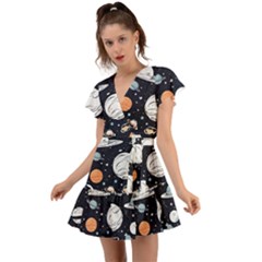 Space Galaxy Universe Stars Sky Flutter Sleeve Wrap Dress by Paksenen