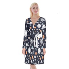 Space Galaxy Universe Stars Sky Long Sleeve Velvet Front Wrap Dress by Paksenen