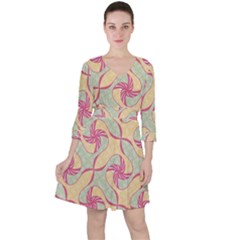 Abstract Pattern Design Scrapbooking Quarter Sleeve Ruffle Waist Dress by Paksenen