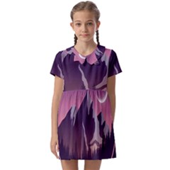 Mountain Night Crescent Moon Kids  Asymmetric Collar Dress by Bedest