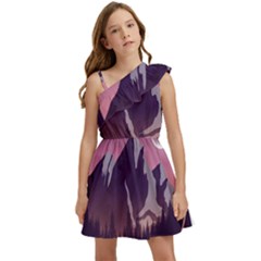 Mountain Night Crescent Moon Kids  One Shoulder Party Dress by Bedest