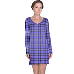 Blue Tartan Plaid 1 Long Sleeve Nightdress by dressshop