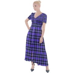 Blue Tartan Plaid 1 Button Up Short Sleeve Maxi Dress by dressshop