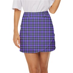 Blue Tartan Plaid 1 Mini Front Wrap Skirt by dressshop