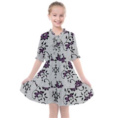 Elegant Purple Floral Jacquard Mesh Lace Fabric Kids  All Frills Chiffon Dress by ArtfulThreads