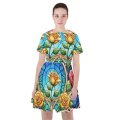 Roses Floral Stained Glass Vibrant Sailor Dress