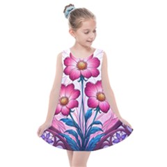 Fantasy Pink Flowers Stained Glass Kids  Summer Dress by Grandong