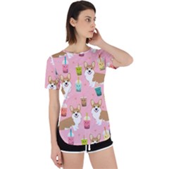 Corgi Bubble Boba Tea Pink Pattern Perpetual Short Sleeve T-shirt by Salmanaz77