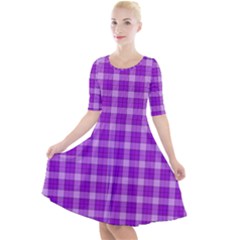 Purple Plaid Tartan 3 Quarter Sleeve A-line Dress by dressshop