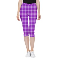 Purple Plaid Tartan 3 Inside Out Lightweight Velour Capri Leggings  by dressshop