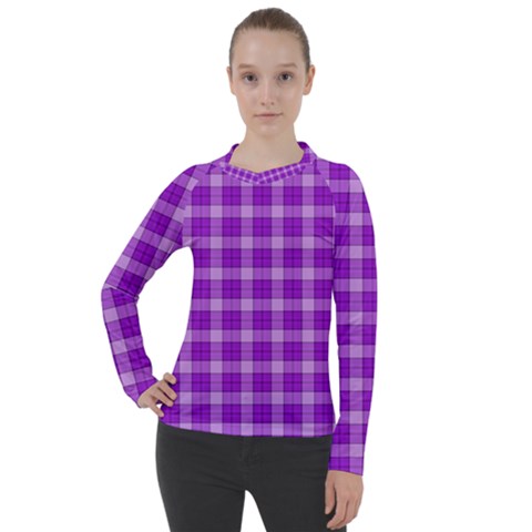 Purple Plaid Tartan 3 Women s Pique Long Sleeve T-shirt by dressshop