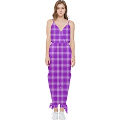 Purple Plaid Tartan 3 Sleeveless Tie Ankle Chiffon Jumpsuit by dressshop