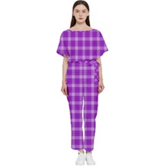 Purple Plaid Tartan 3 Batwing Lightweight Chiffon Jumpsuit by dressshop