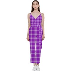 Purple Plaid Tartan 3 V-neck Camisole Jumpsuit by dressshop